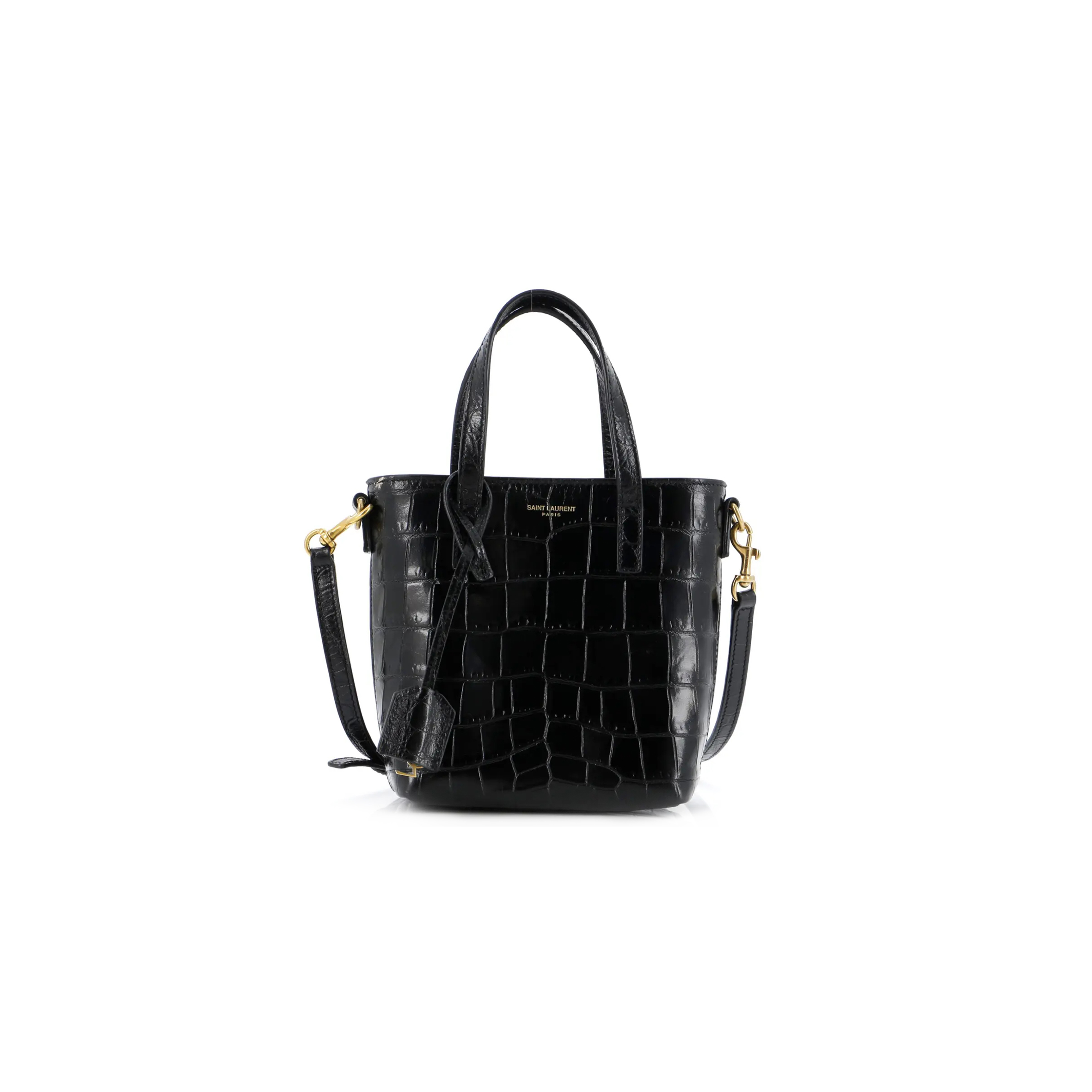 YSL BLACK MINI TOY SHOPPING CROC-EFFECT LEATHER TOTE 51307168 (18*17*8cm)
